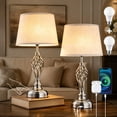 thumbnail image 1 of Coliware Table Lamp Set of 2, Silver Traditional Dimmable Desk Lamps with Touch Control USB Charging Port, Farmhouse Tapered Drum Shade Bedside Nightstand Lamps for Living Room Bathroom Bedroom, 1 of 13