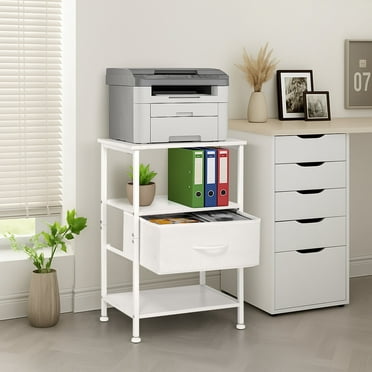 Coliware File Cabinet, Modern Wood Filing Organizer Table with Fabric Drawer, Desk Table Cabinet Fits A4 Letter Size, Home Office Furniture for Under Desk Storage, White Printer Table