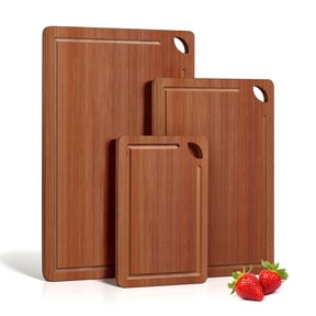 Coliware Wood Cutting Board Set of 3, Durable Chopping Board with Juice Grooves & Handles, Meal Prep Kitchen Gadgets for Cooks & Chefs, Charcuterie Board for Meat, Vegetables and Fruits - Bro