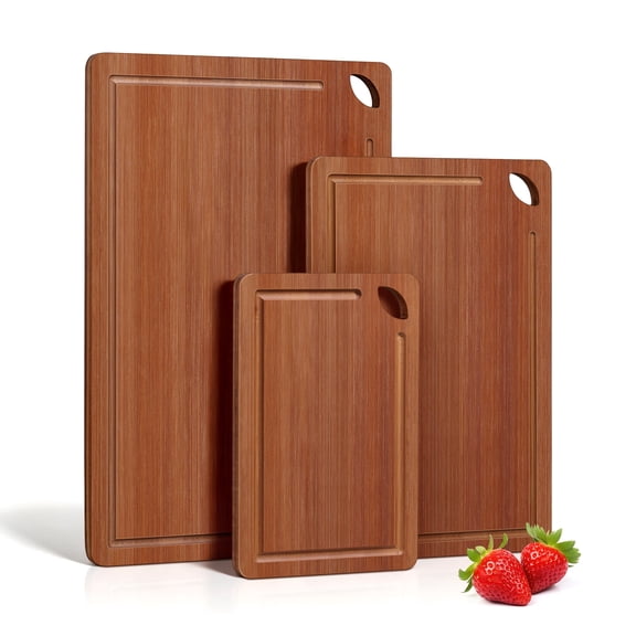 Coliware Wood Cutting Board Set of 3, Durable Chopping Board with Juice Grooves & Handles, Meal Prep Kitchen Gadgets for Cooks & Chefs, Charcuterie Board for Meat, Vegetables and Fruits - Bro