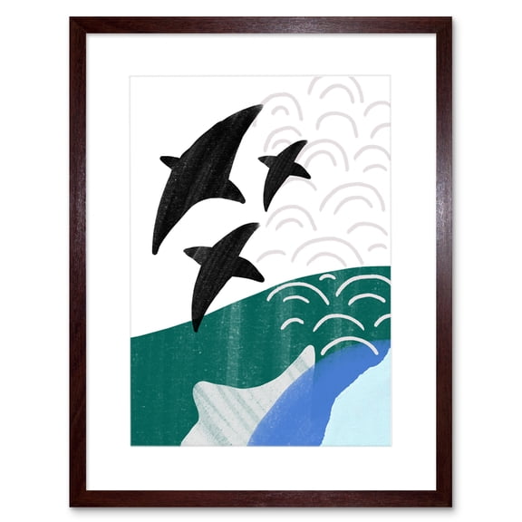Collage Abstract Flying Fish Artwork Framed Wall Art Print 9X7 Inch