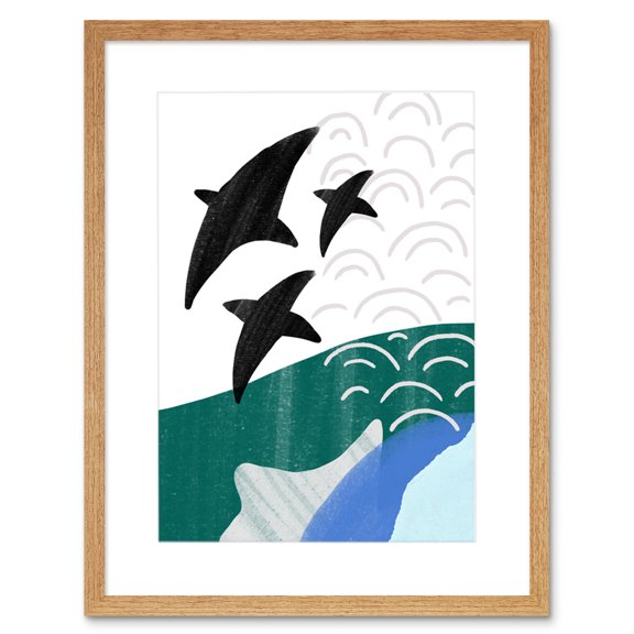 Collage Abstract Flying Fish Artwork Framed Wall Art Print 9X7 Inch