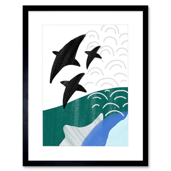 Collage Abstract Flying Fish Artwork Framed Wall Art Print 9X7 Inch