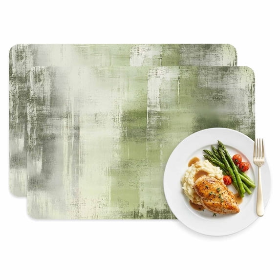 Collage Art Leather Placemats Set of 2, 12x18 Inch, Abstract Green Oil ...