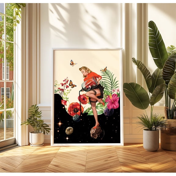 Collage Art Trippy Space Surrealism Wall Decor, Unframed Canvas