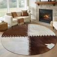 thumbnail image 1 of Collage Cowhide 6FT Round Area Rugs for Living Room 111 Abstract Brown Seam Cow Leather Ultra-Thin Non-Slip Round Rugs Machine Washable Low Pile Circle Carpet for Bedroom Kitchen Nursery, 1 of 9
