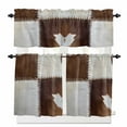 thumbnail image 1 of Collage Cowhide Kitchen Curtains and Valances Set, Abstract Brown Seam Cow Leather Rod Pocket Window Valance 18 Inch Window Curtain Panels for Living Room Bedroom Laundry, 27.5x36in, 3 Pieces, 1 of 7