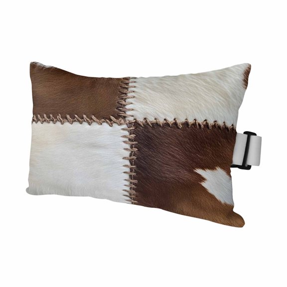 Collage Cowhide Outdoor Chaise Lounge Pillows Abstract Brown Seam Cow Leather Lumbar Pillows with Insert Adjustable Elastic Strap Headrest Pillow for Recliner Patio Chair 1 Pack 11x16 Inch