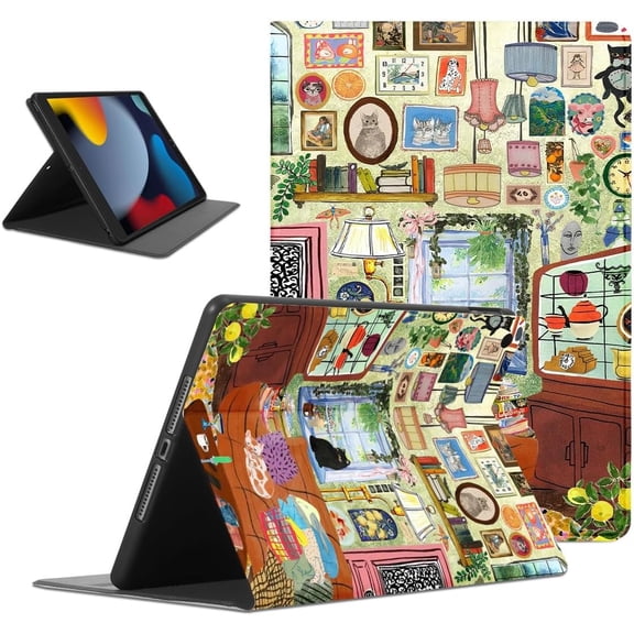Collage Cute Tablet Case for iPad 9th/8th/7th Gen Case 2021/2020/2019 10.2 Inch,Kitten Cat Pattern for Women Men Teens Protective Cover Flip PU Leather Stand Funda