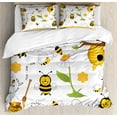 thumbnail image 1 of Collage Duvet Cover Set, Flying Bees Daisies Honey Chamomile Flowers Springtime Animal Print, Decorative 3 Piece Bedding Set with 2 Pillow Shams, King Size, Yellow White and Black, by Ambesonne, 1 of 3