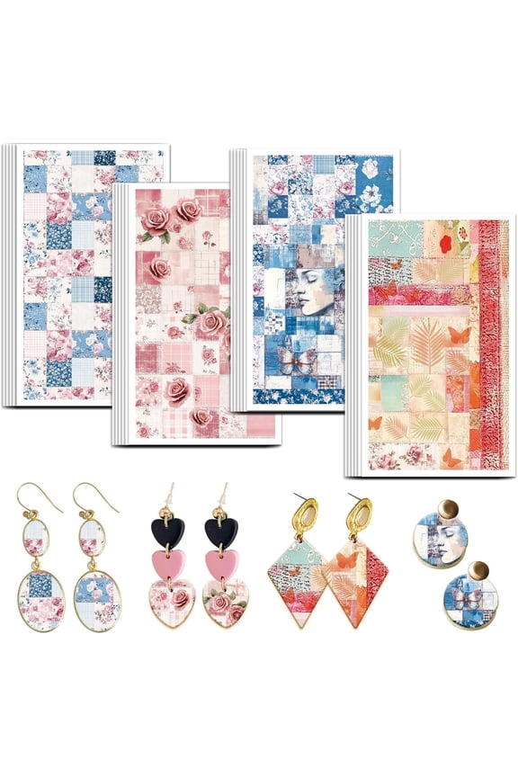 Collage Fabric Clay Transfer Paper 4 Design 24Pcs Transfer Paper for Polymer Collage Rose Polymer Clay Transfer Sheets Collage Theme Small Transfer Paper for Clay Earrings Jewelry Making colorful DIY