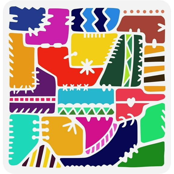 Collage Fabric Stencil for DIY Painting 11.8x11.8 inch PET Hollow Out Clothes Sewing Stencil Reusable Clothes Fabric Pattern Drawing Stencil for DIY DIY Scrapbook Canvas Bag Mouse Pad