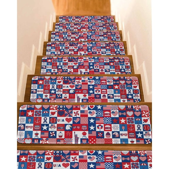 Collage Non-Slip Stair Treads for Wooden Steps, 15 Pack 8x30 Inches Carpet Stair Mats with Adhesive Backing, Noise-Reducing Step Covers for Indoor Stairs, Easy to Install & Residue-Free