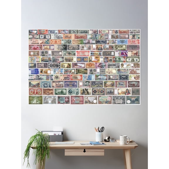 Collage Of Vintage Banknotes From All Over The World Poster Wall Art, Modern Wall Decor For Living Room Bedroom, 12x18 UNFRAMED