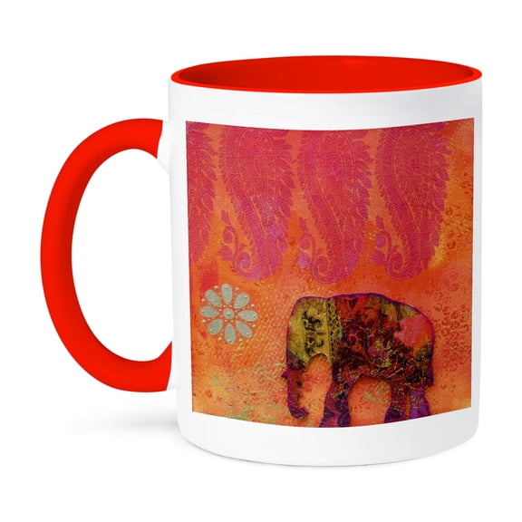 3dRose, Collage painting with Indian elephant, 11oz Two-Tone Red Mug