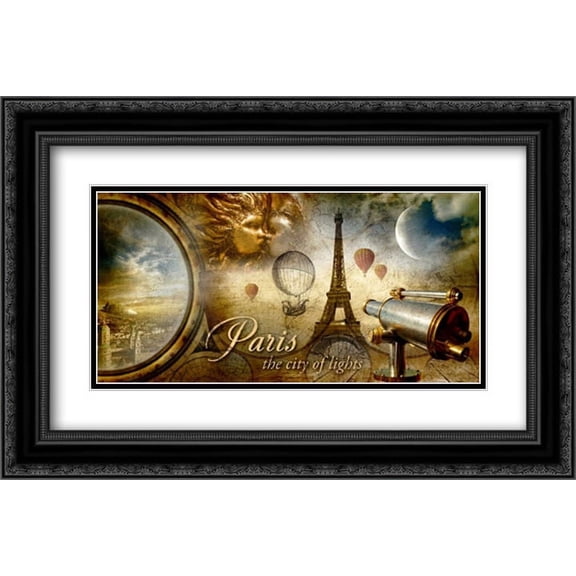 Collage Paris Fantasy 2x Matted 24x16 Black Ornate Framed Art Print by Robert, Paul