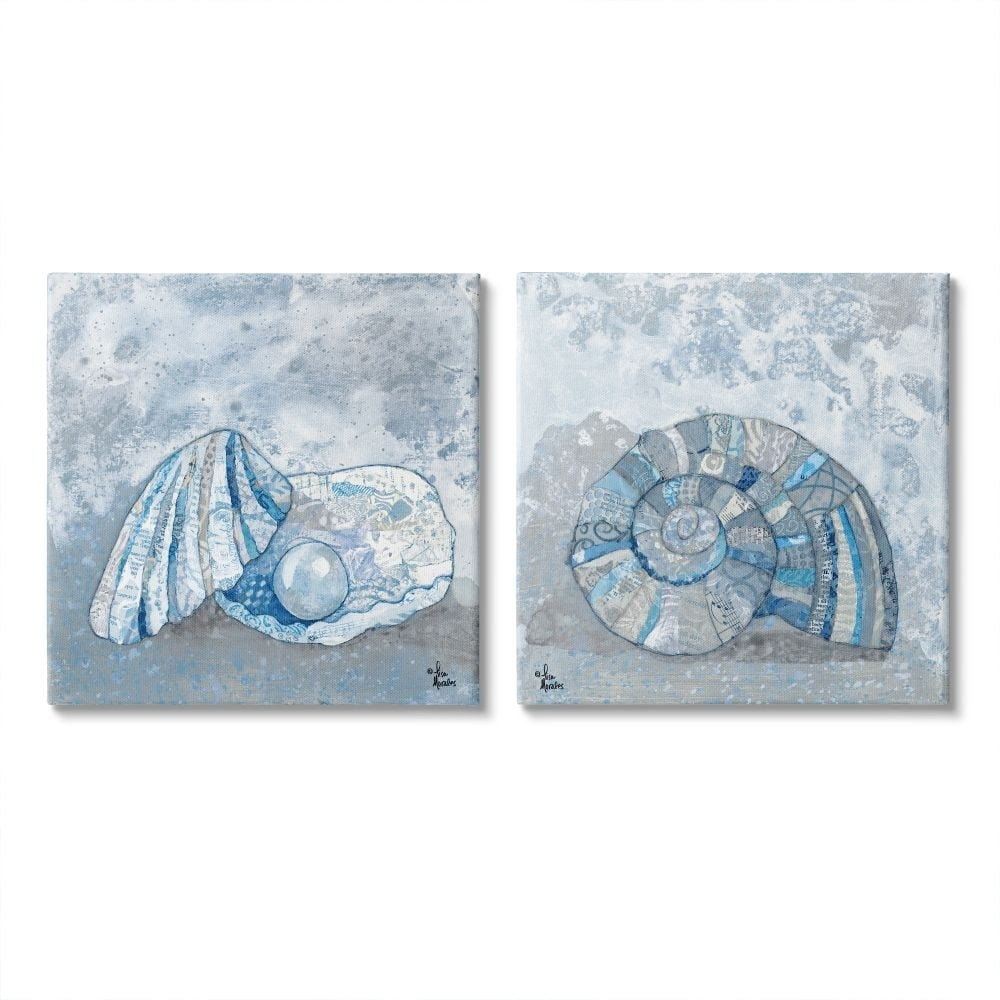 17" x 17" Nautical Pearl Collage Patterned Seashells Wrapped Canvas