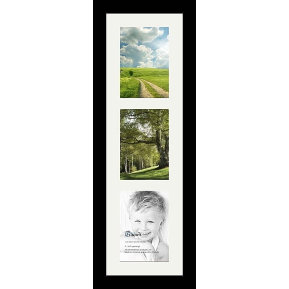 Collage Photo Frame Single Mat with 3-5x7 Openings and Satin Black Frame.