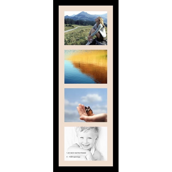 Collage Photo Frame Single Mat with 4-8x10 Openings and Satin Black Frame.