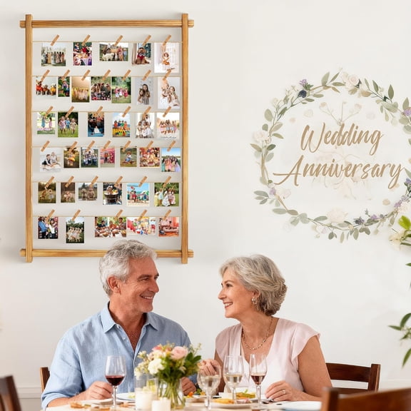 Collage Picture Frame,Photo Display Board with Clips,Hanging Pictures Frames Photos Wall Decor for Wedding Graduation Party Birthday Greeting Letter Postcards Christmas Cards Holder Organizer,39 inch