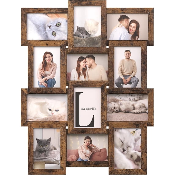 Collage Picture Frames, 4x6 for Wall Decor, Multi Family Photo for Gallery Decor, Hanging Display, Set of 12, Rustic Brown URPF026X01