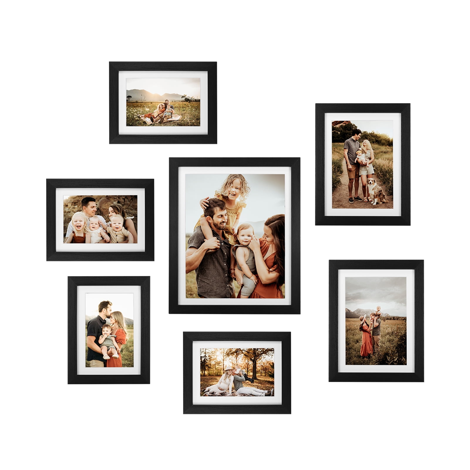 Collage Picture Frames Set of 7 with Home Decals, Black Photo Frame