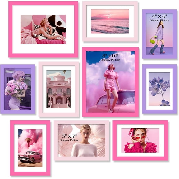 Collage Picture Frames Wall Decor 10 Pack, Gallery Wall Color Picture Frame Set for Wall or Tabletop Display, Multi Sizes with Two 8x10, Five 5x7, and Three 4x6 Photo Frames