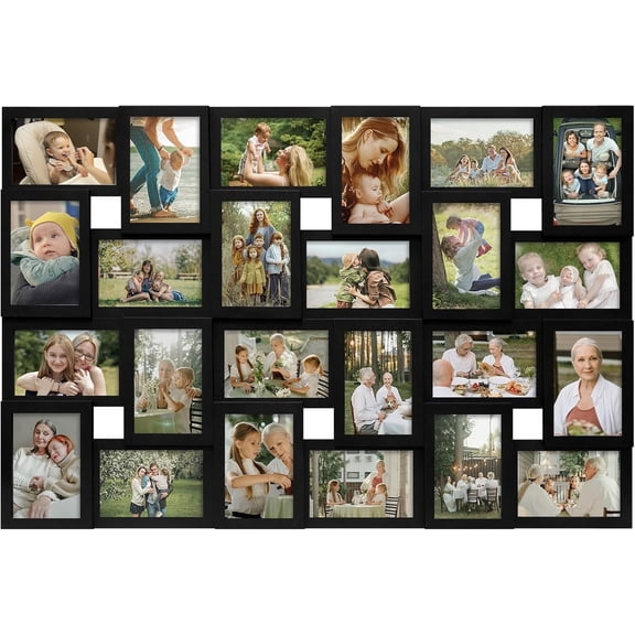 Collage Picture Frames for Wall 24 Slots, Large Photo Frame Gallery Puzzle Collage Wall for 4x6 Photo, Reunion Family Memory - Black