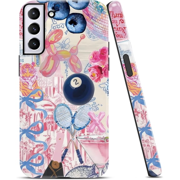 Collage Preppy Phone Case for Samsung Galaxy S21 Case Bow Pattern Design Case for Girls Women, Hybrid 2 Layer Hard Shell Silicone Protective Funda for Samsung S21 6.2 Inch