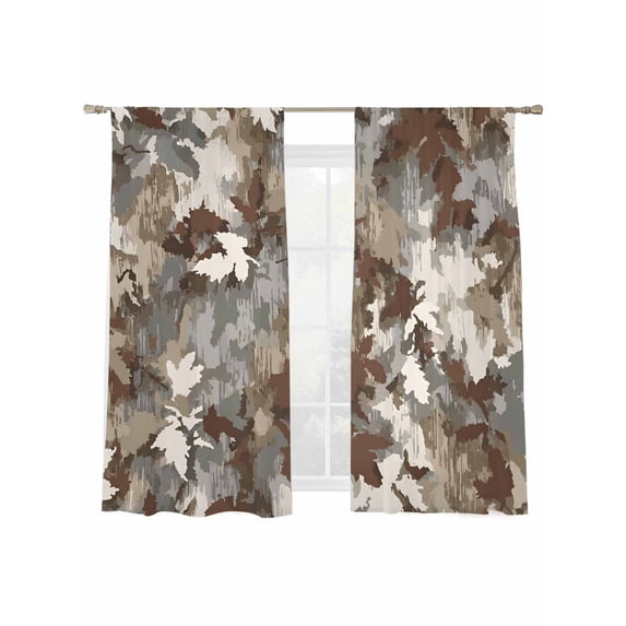 Collage Sheer Curtains 2 Panels Set Abstract Artistic Gradient Brown Gray Rustic Farmhouse Sheer Window Curtains Light Filtering Rod Pocket Voile Drapes for Bedroom Living Room 52"x63"