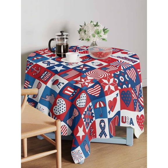 Collage Table Cloth 60x60 Inch Square, Independence Day U. S. Flag Themed Bald Eagle Firework Plaid Waterproof Tablecloth Washable Table Cover for 250th Anniversary Party Picnic Dinner Decor