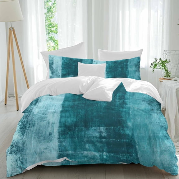 Collage Theme Duvet Cover Set Twin Size Retro Blue Oil Painting Texture Soft Lightweight Comforter Covers 4 Piece Bedding Set with 1 Duvet Cover 1 Bed Sheet & 2 Pillow Shams