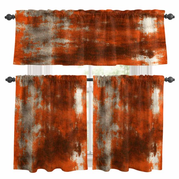 Collage Theme Kitchen Curtains Valances and Tiers Set of 3 Retro Red Oil Painting Texture Tier Curtains and Valance with Rod Pocket for Small Windows, 27.5"x24"