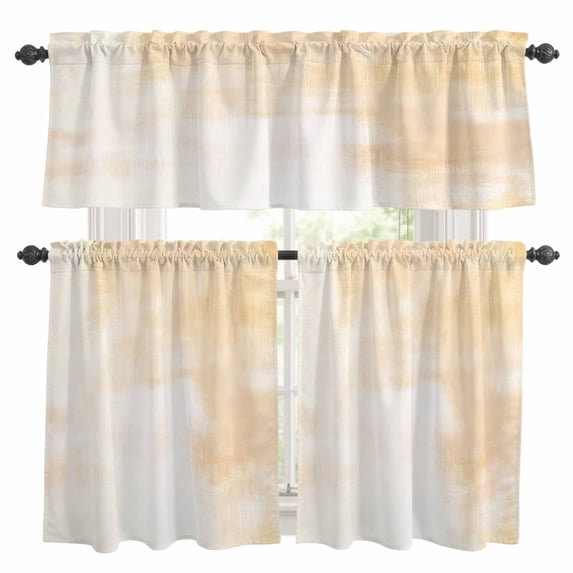 Collage Theme Kitchen Curtains Valances and Tiers Set of 3 Vintage Beige Oil Painting Texture Tier Curtains and Valance with Rod Pocket for Small Windows, 27.5"x24"