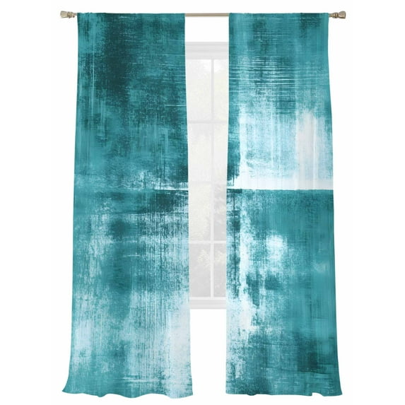Collage Theme Sheer Curtains for Living Room Bedroom, Light-filtering Sheer Curtain, Abstract Blue Oil Painting Texture Rod Pocket Voile Window Treatment Drapes, 52’’Wx108’’L, 2 Panels Set
