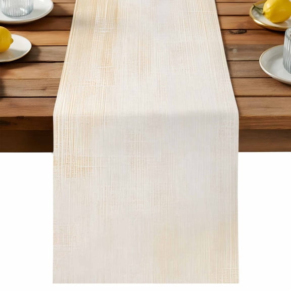 Collage Theme Table Runner, Retro Off White Oil Painting Texture Cotton Linen Table Cloth, Tablerunner for Kitchen Dining Party Wedding Home Decor 13x90 Inch