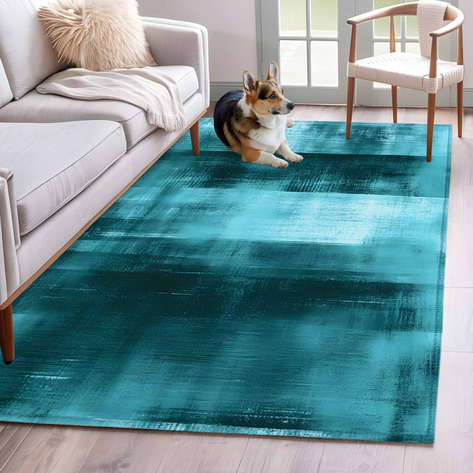 Low Profile Blue Rug Collage Theme Washable Area Rug 3x5 111 Vintage Blue Oil Painting ...