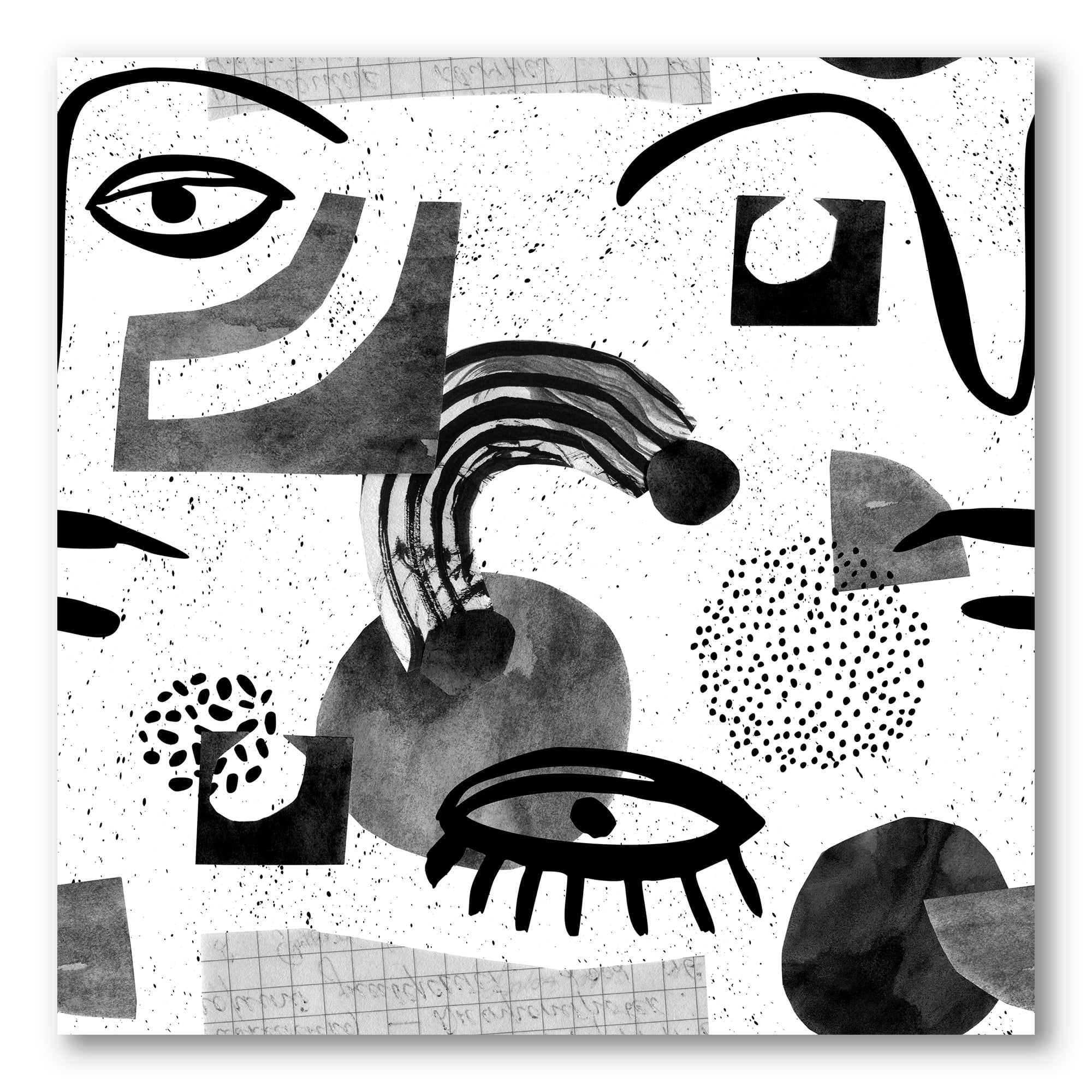 Collage of Eyes And Doodles In Contemporary Style II 36 in x 36 in Painting Canvas Art Print, by Designart