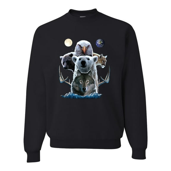 Collage of Popular Wild Life Animals | Mens Animal Lover Crewneck Graphic Sweatshirt, Black, Small
