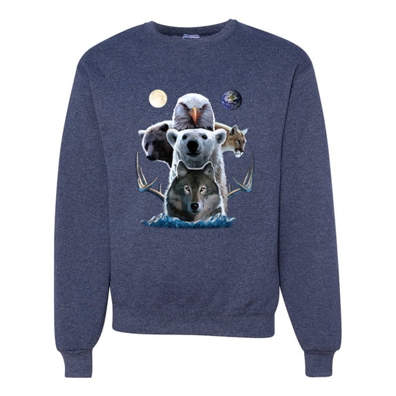 Collage of Popular Wild Life Animals | Mens Animal Lover Crewneck Graphic Sweatshirt, Vintage Heather Navy, Medium