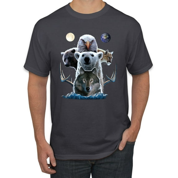 Collage of Popular Wild Life Animals | Mens Animal Lover Graphic T-Shirt, Charcoal, 3XL