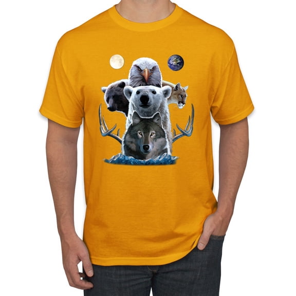 Collage of Popular Wild Life Animals | Mens Animal Lover Graphic T-Shirt, Gold, X-Large