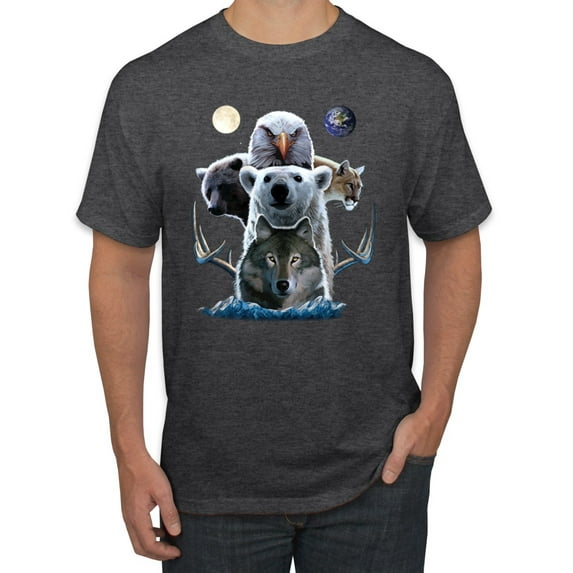 Collage of Popular Wild Life Animals | Mens Animal Lover Graphic T-Shirt, Heather Black, Medium
