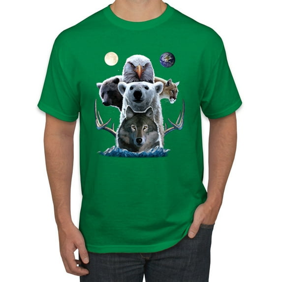 Collage of Popular Wild Life Animals | Mens Animal Lover Graphic T-Shirt, Kelly, 2XL