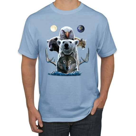 Collage of Popular Wild Life Animals | Mens Animal Lover Graphic T-Shirt, Light Blue, Small