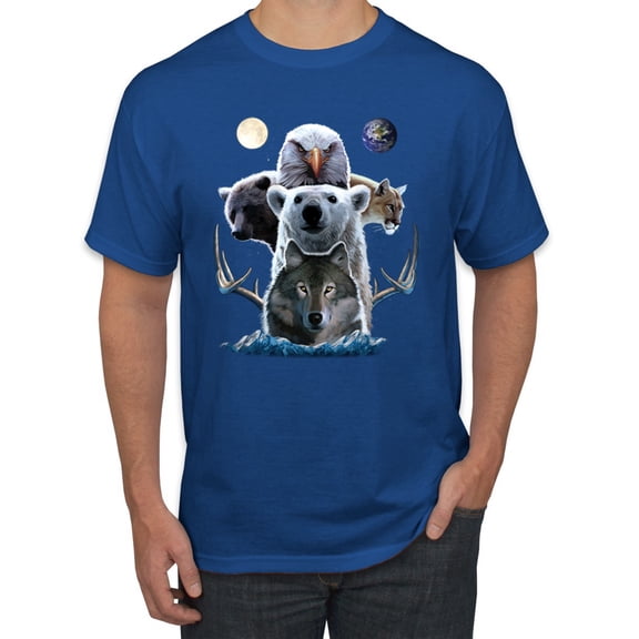 Collage of Popular Wild Life Animals | Mens Animal Lover Graphic T-Shirt, Royal, X-Large