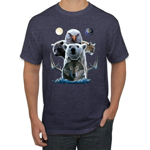 Collage of Popular Wild Life Animals | Mens Animal Lover Graphic T-Shirt, Vintage Heather Navy, Medium