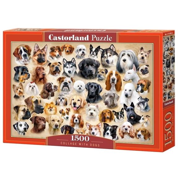1500 Piece Jigsaw Puzzle, Collage with Dogs, Challenging Multi-Pet Portrait Gallery, puppy collage jigsaw, Adult Puzzle, Castorland C-151943-2