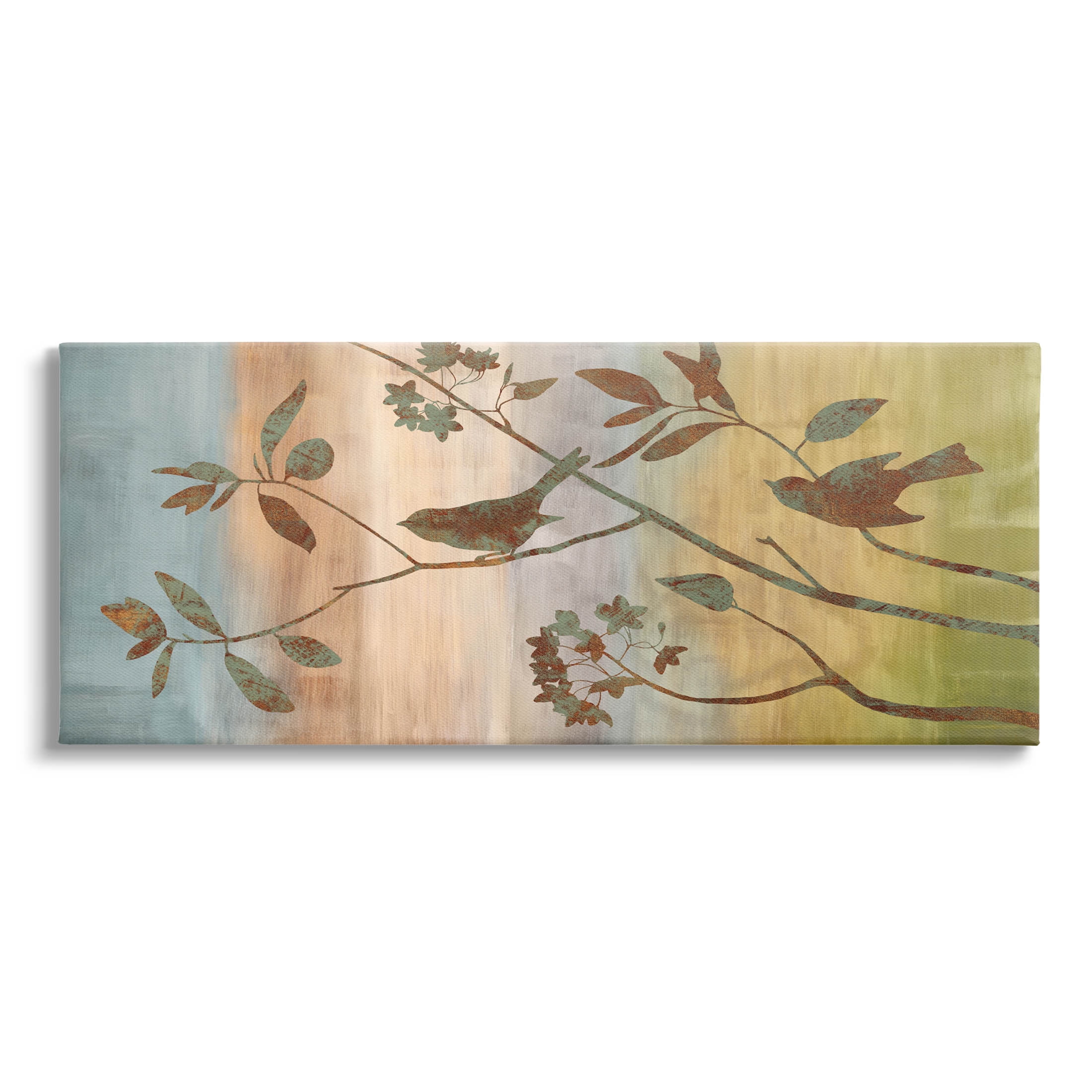Collaged Bird Nature Silhouette Canvas Wall Art, 24" x 10"