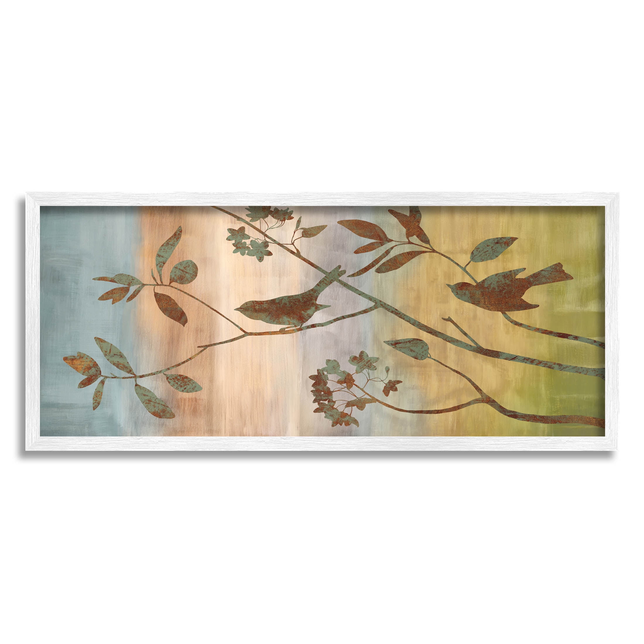 Collaged Bird Nature Silhouette Botanical & Floral Graphic Art White Framed Art Print Wall Art